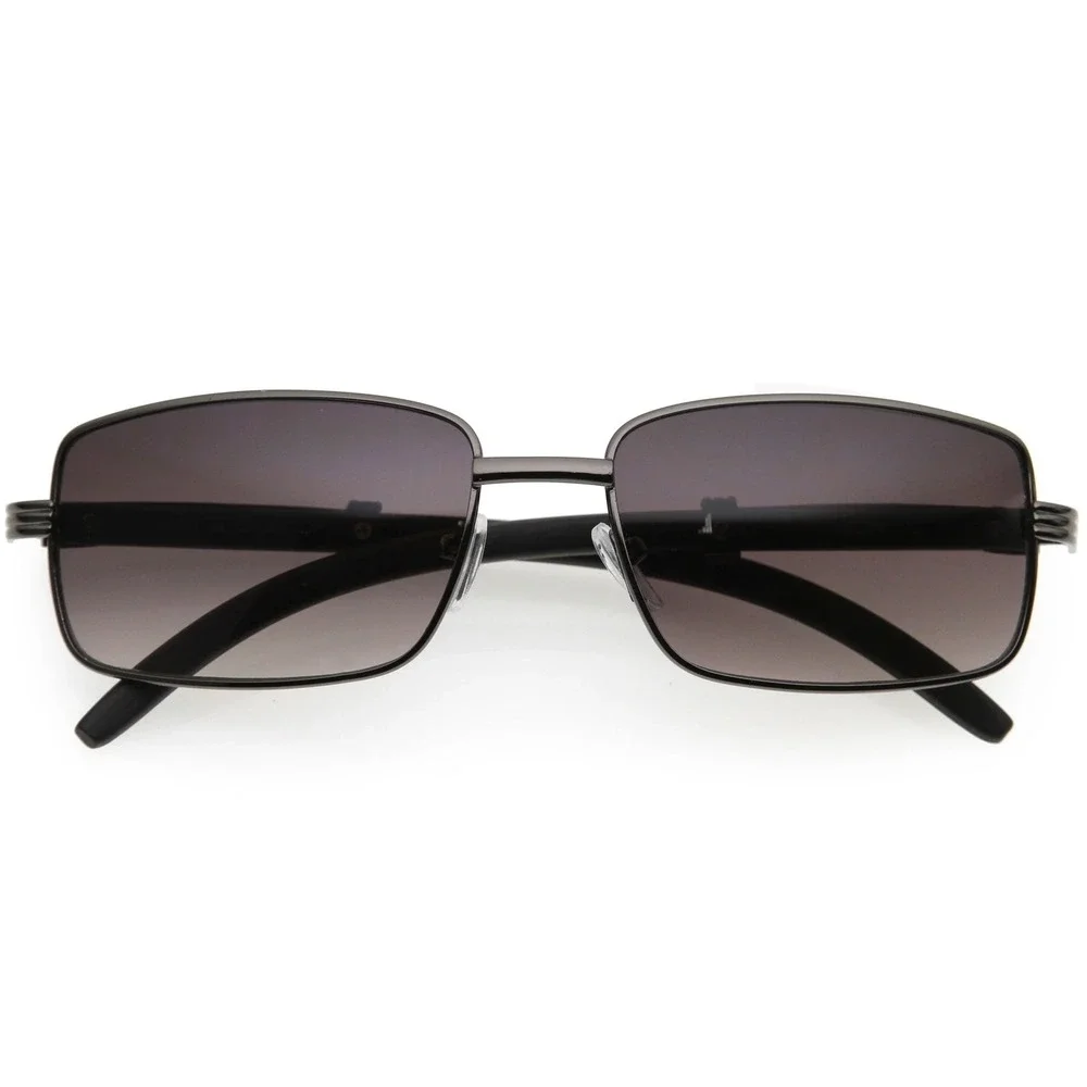 Gunmetal Square Sunglasses Black Wood Grain Temple Gray Gradient Lens Women 2026